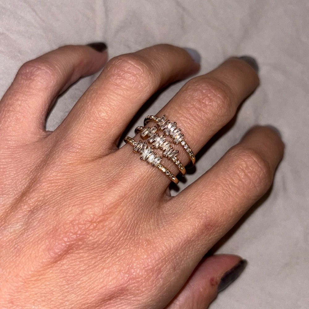 Beautiful baguette cluster diamond costume jewelry ring